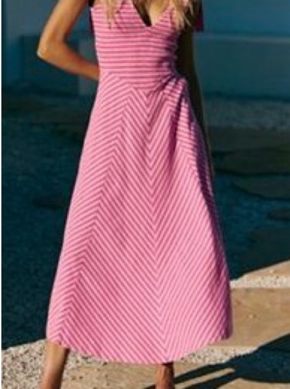 Free People Pink Striped Midi Dress - V-Neck Sleeveless
